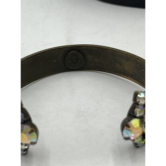 LOREN HOPE Mishelle Aurora Borealis Iridescent Crystals Gold Brass Cuff Bracelet - Picture 8 of 16